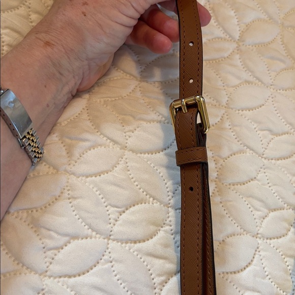 Michael Kors Two Tone Brown Crossbody Bag with Leather and Brass Accents Small - Picture 15 of 15